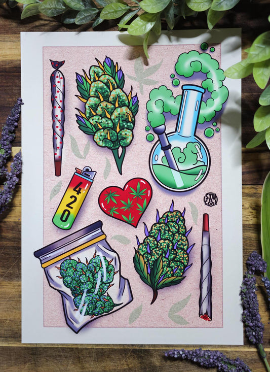 Cannabis 420 Tattoo Flash Print A5/A4